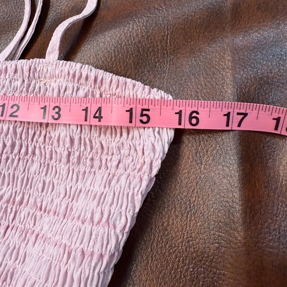 Light Pink Ruched Bodice Baby Doll Mini Dress Spaghetti Straps Swing Size L - Picture 13 of 16